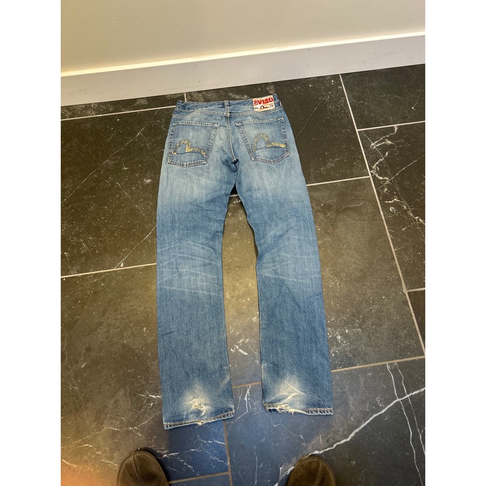 Evisu  2000s y2k Heritage Mens Jeans Blue Distressed Gold Seagull Logo Size 29